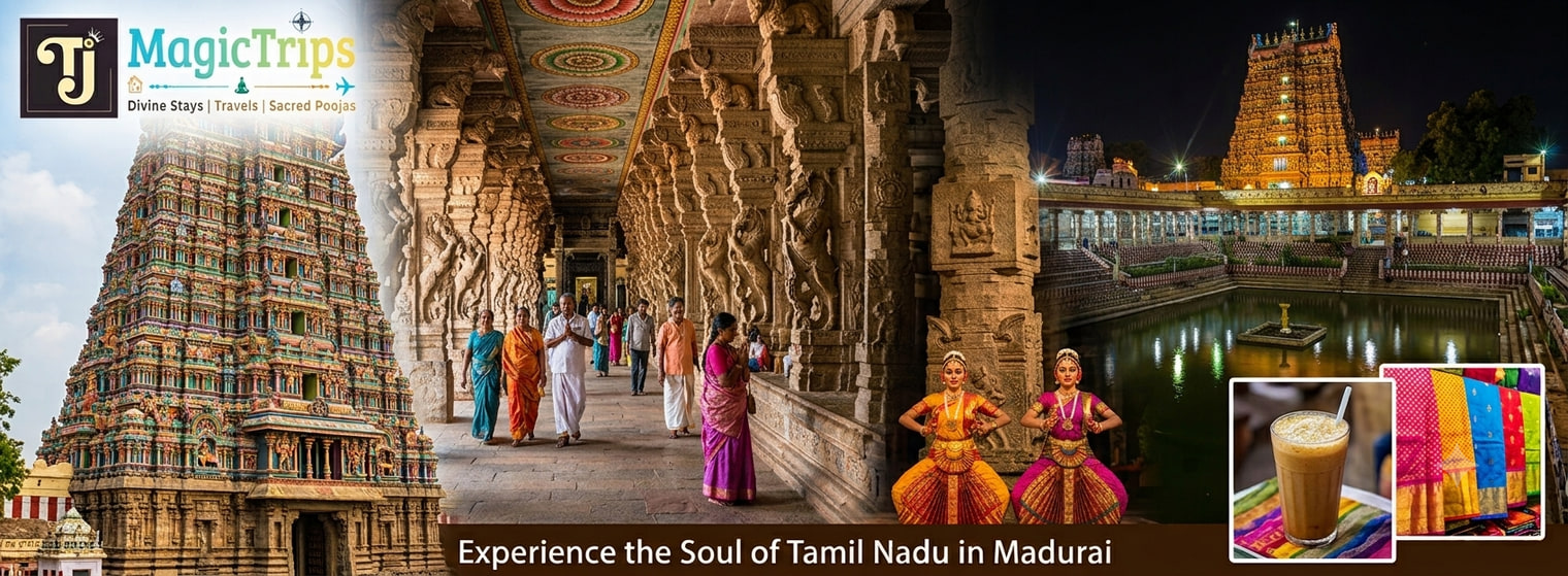 Madurai temple tour - Meenakshi Amman Temple gopuram, temple corridor and Teppakulam